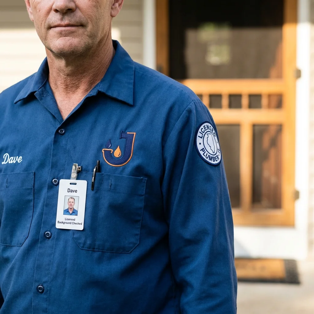 Licensed plumber showing ID badge in Monticello, AR