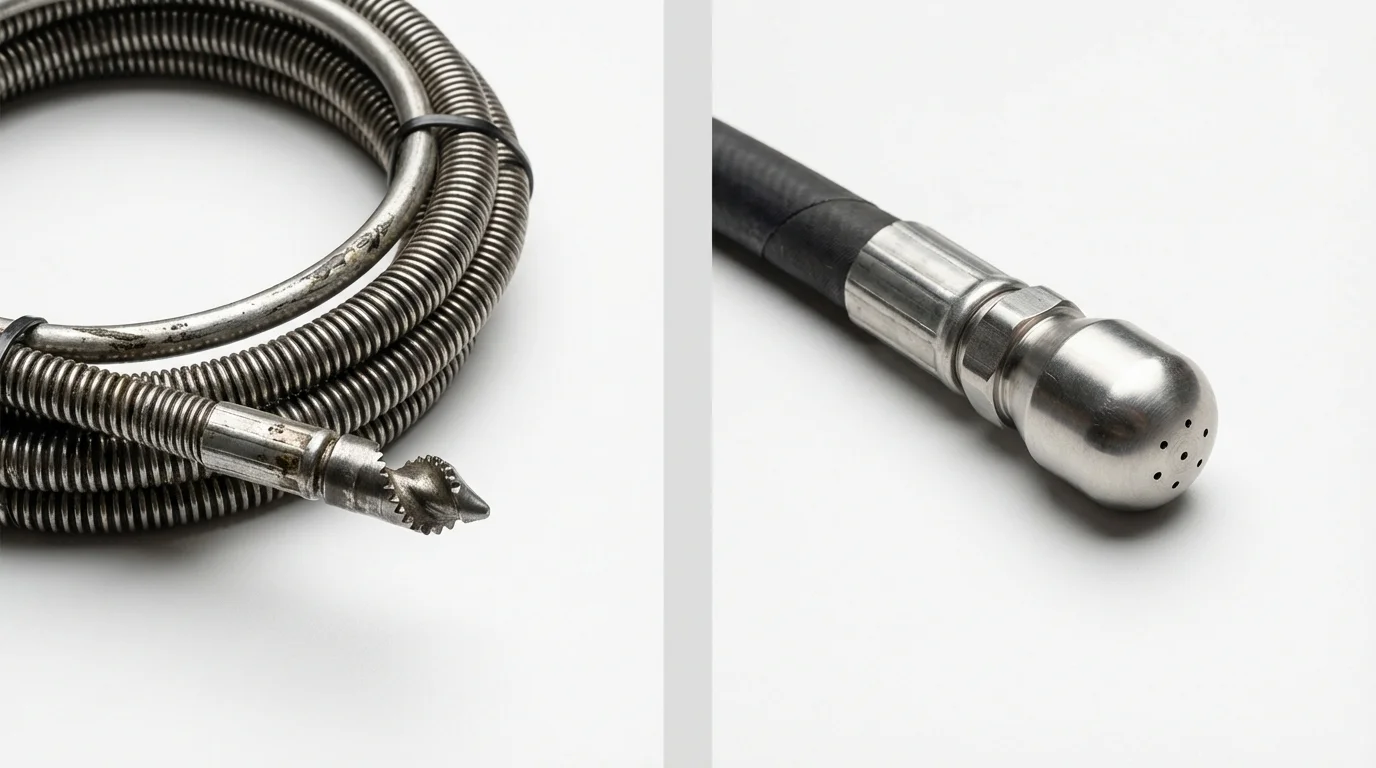 Drain snake cable and hydro jetting nozzle used for drain cleaning in Monticello, AR